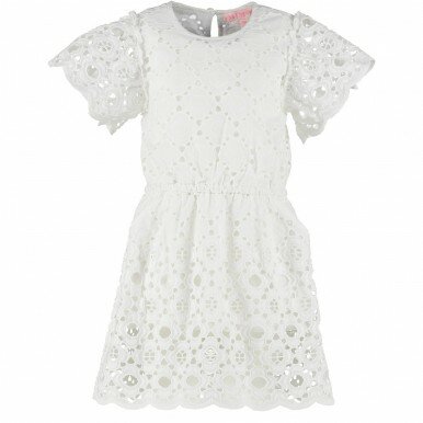 Suknelė trumpomis rankovytėmis "Ažūrinės gėlės", balta