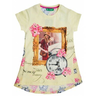 Palaidinė trumpomis rankovytėmis "Moters paveikslas", gelsva